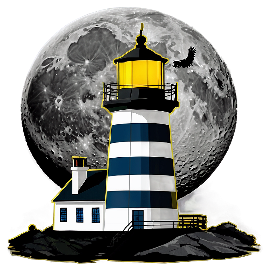 Full Moon Lighthouse Beam Png Uxu PNG Image