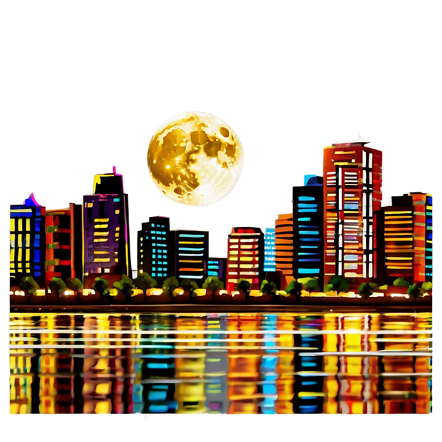 Full Moon Over Cityscape Png Nac65 PNG Image