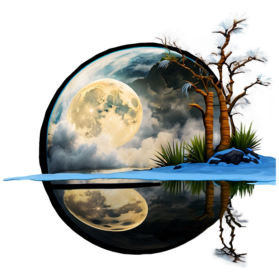 Full Moon Reflection Lake Png Kbo38 PNG Image