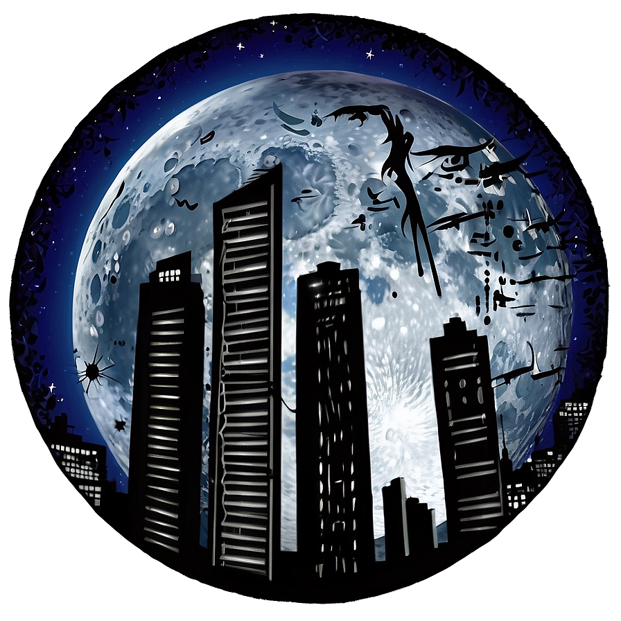 Full Moon Urban Silhouette Png Gdb41 PNG Image