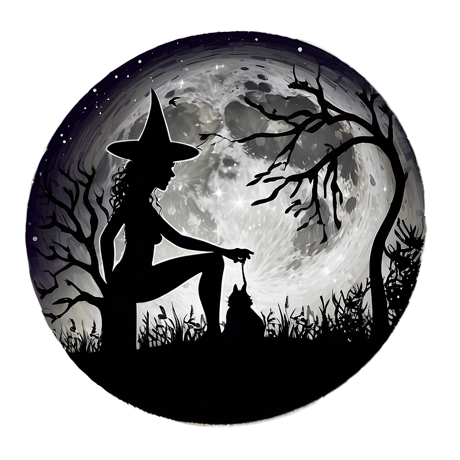 Full Moon Witch Silhouette Png Whe70 PNG Image