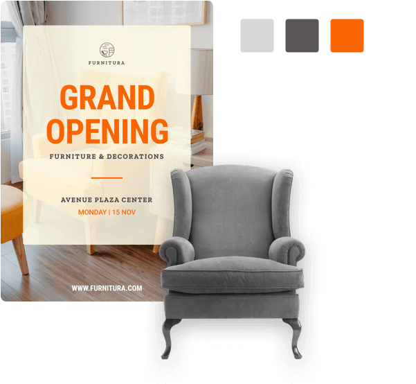 Furniture Store Grand Opening Adwith Chair PNG Image