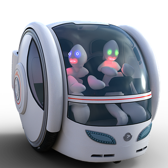 Futuristic Autonomous Vehicle With Passenger Robots PNG Image