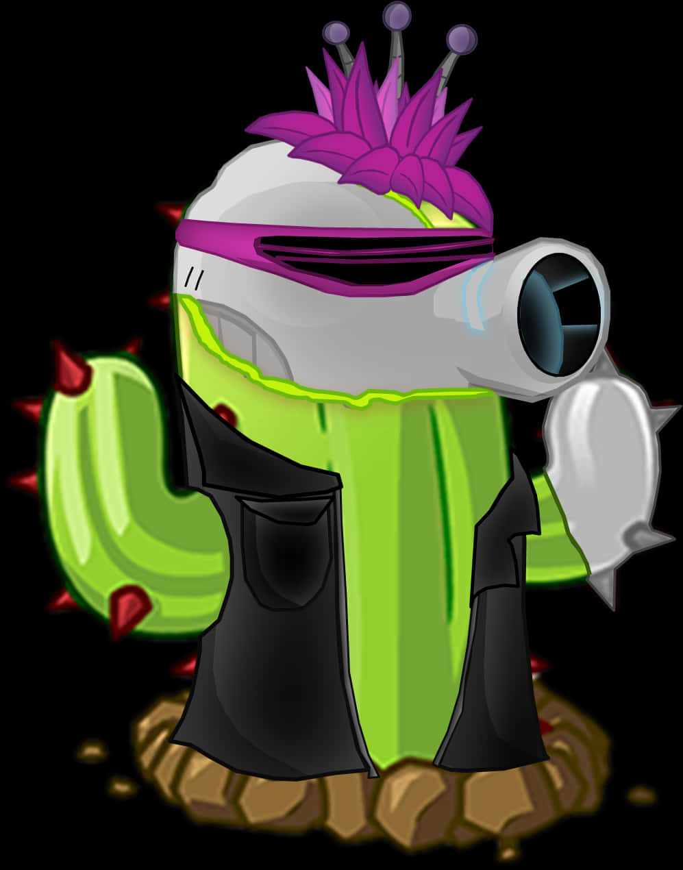 Futuristic Cactus Character Illustration PNG Image