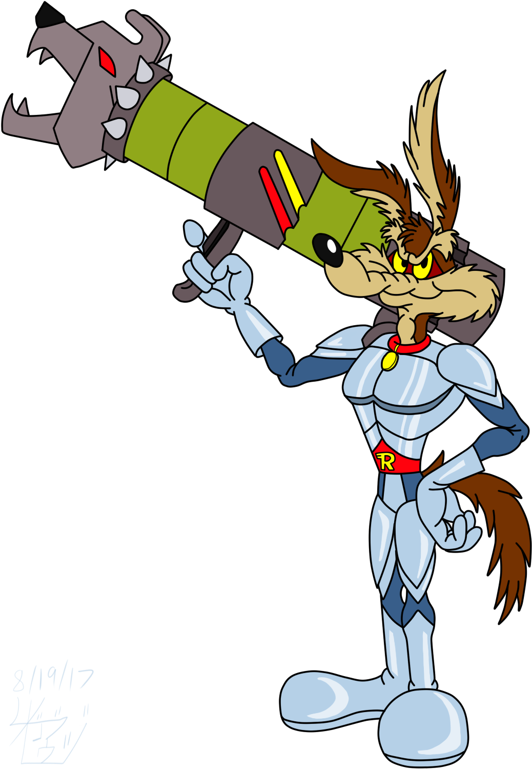 Futuristic_ Coyote_with_ Rocket_ Launcher PNG Image