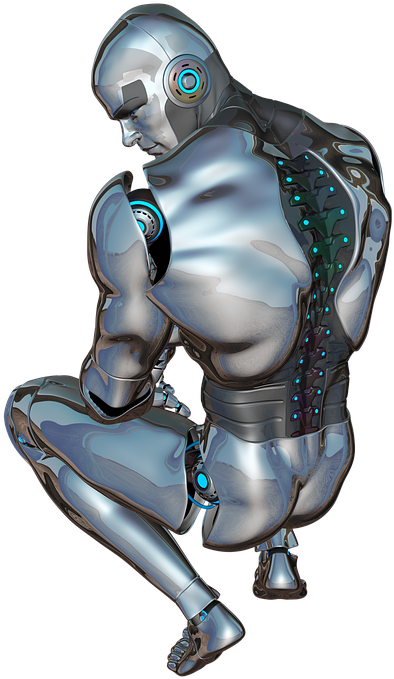 Futuristic Cyborg Crouching Pose PNG Image