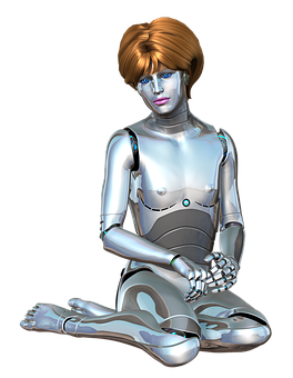 Futuristic Female Robot Sitting PNG Image