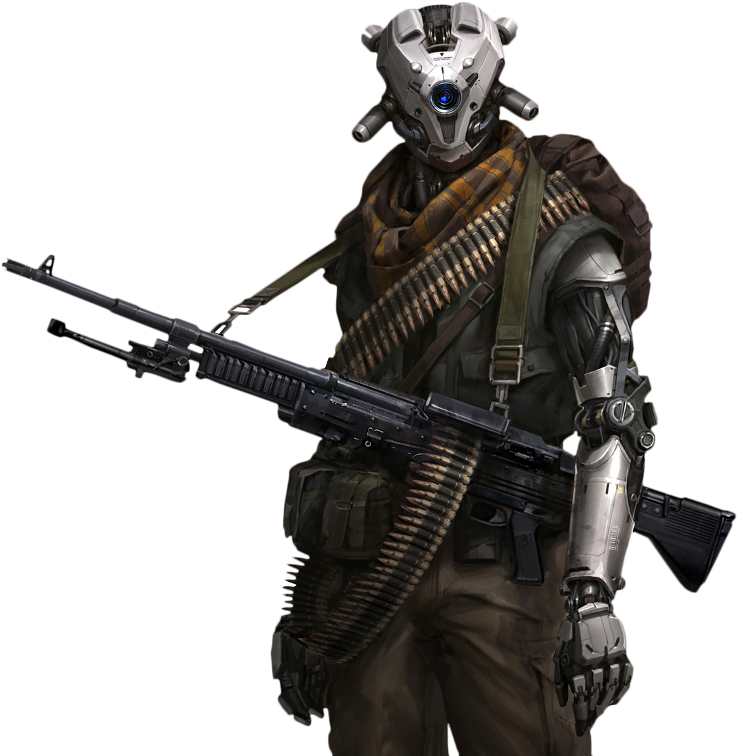 Futuristic_ Robot_ Soldier_with_ Rifle PNG Image