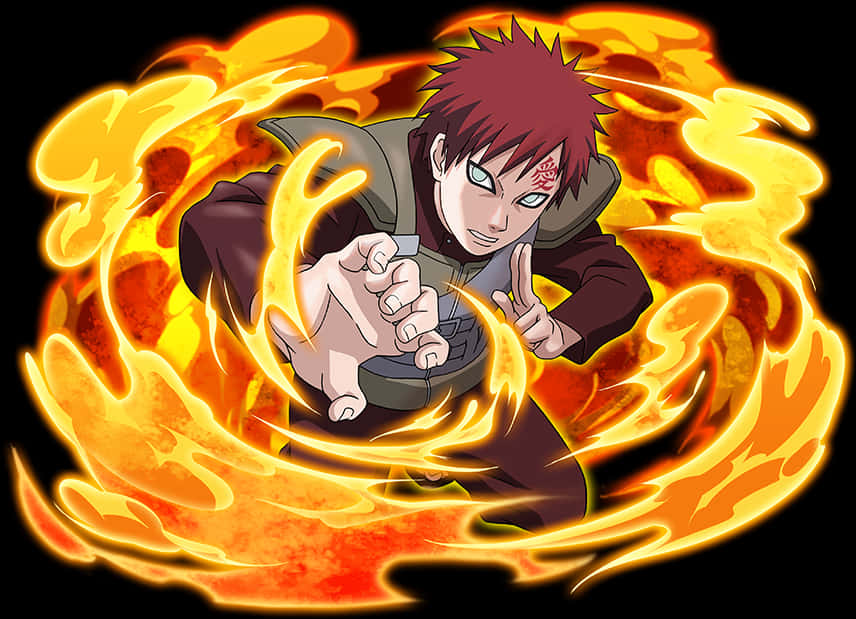 Gaara Flaming Aura Anime Artwork PNG Image