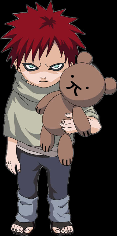 Gaara_ Holding_ Teddy_ Bear_ Anime_ Character PNG Image