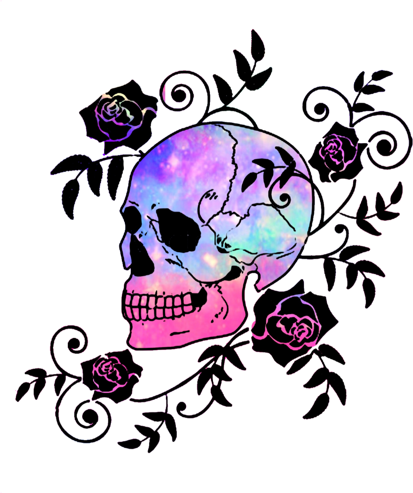 Galactic_ Skull_with_ Roses_ Artwork PNG Image