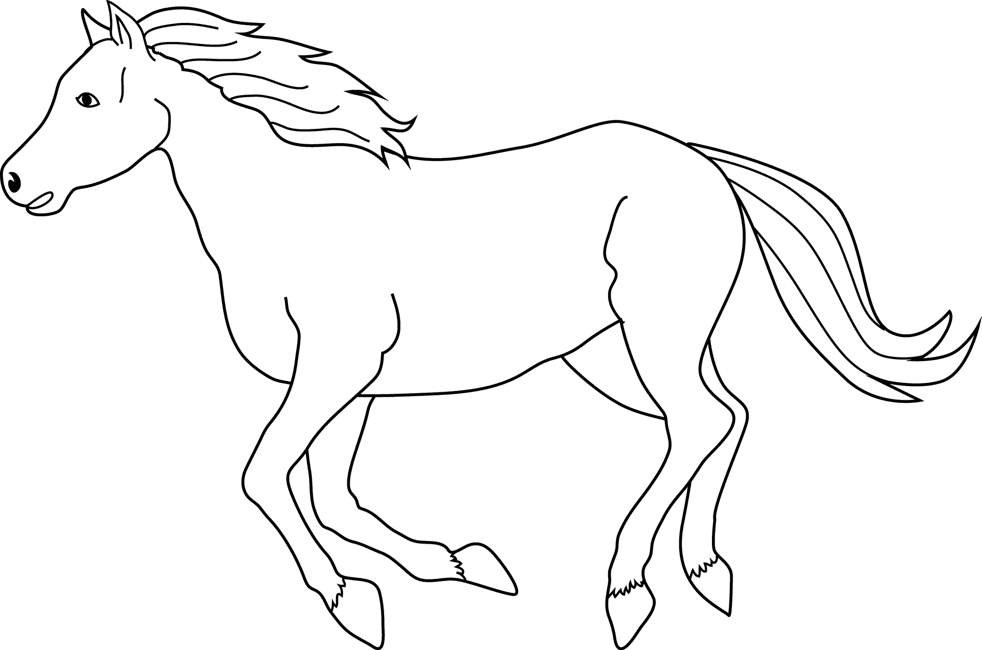 Galloping White Horse Line Art PNG Image