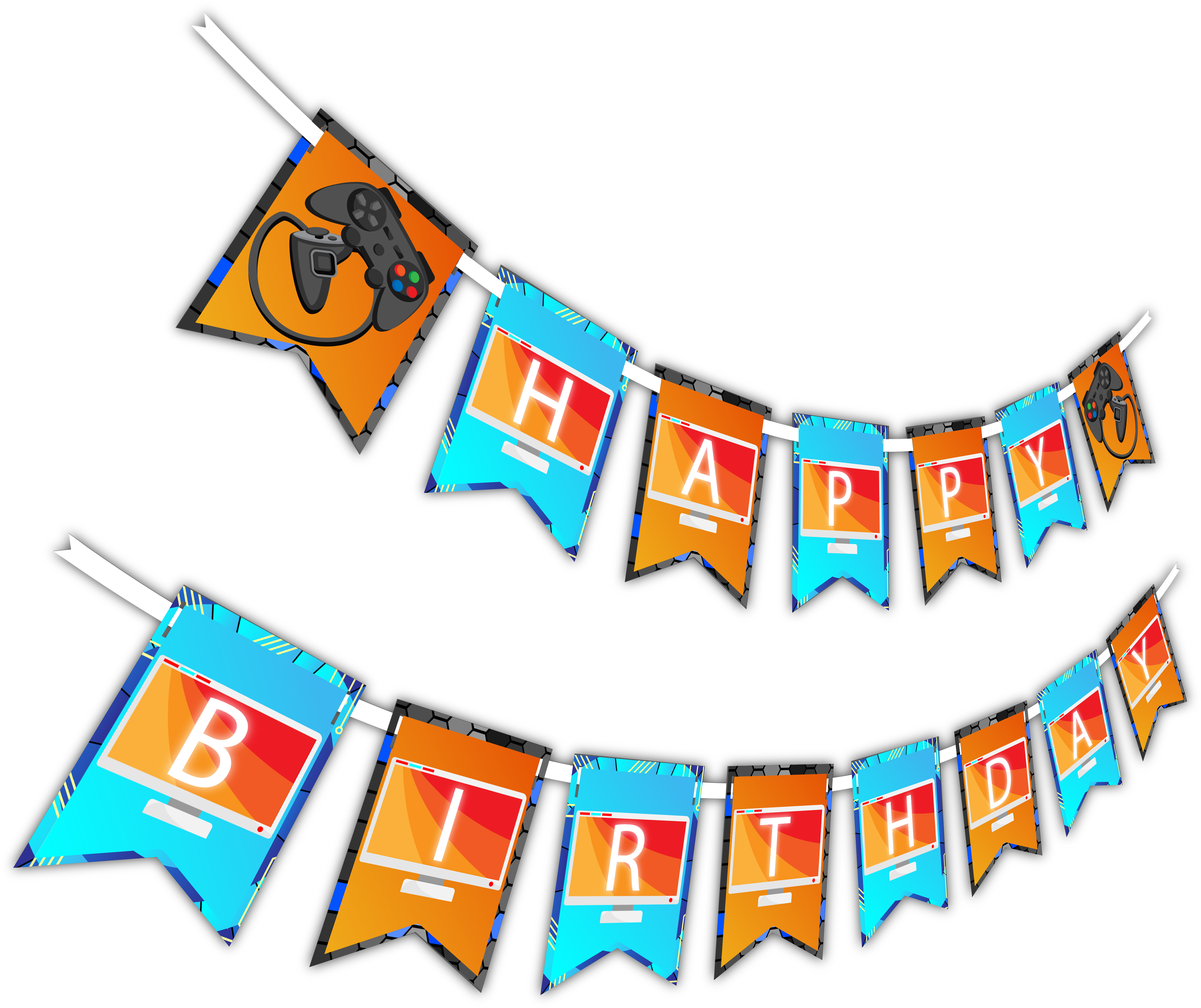 Gamer Themed Happy Birthday Banner PNG Image