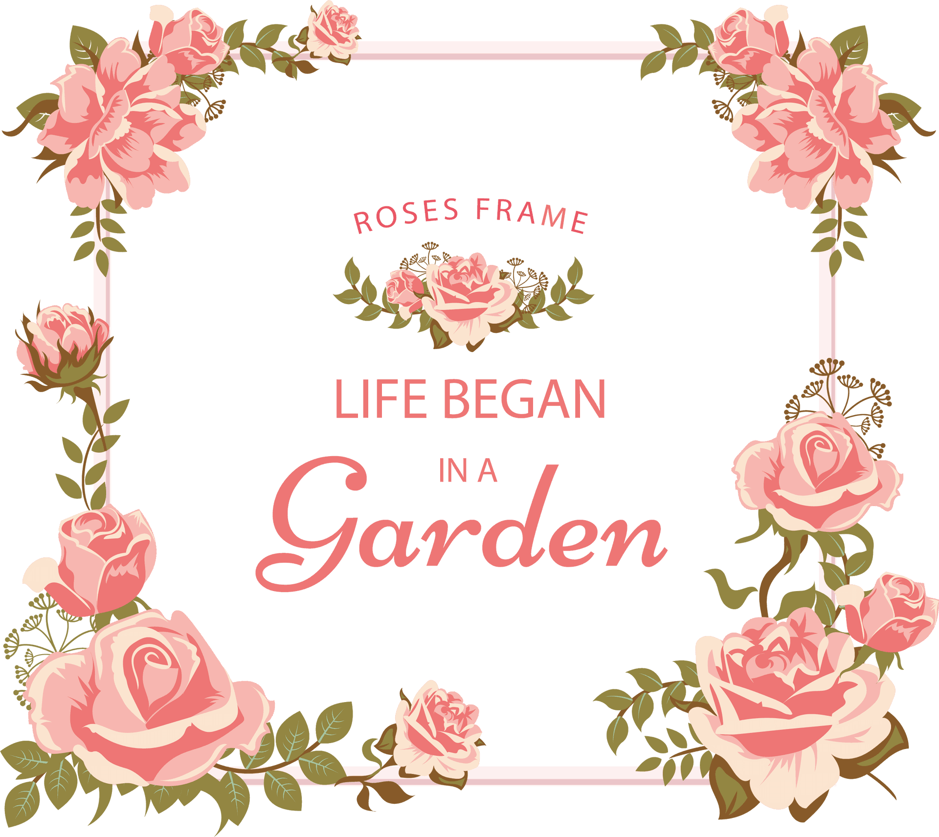 Garden Inspired Rose Frame Graphic PNG Image