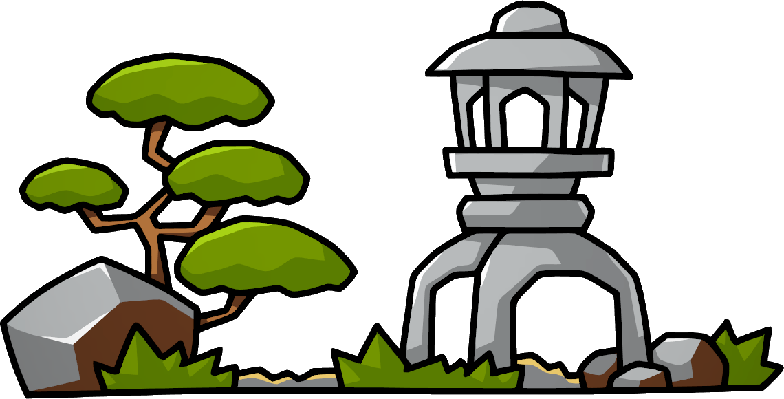 Garden Scene Cartoon Lanternand Tree PNG Image