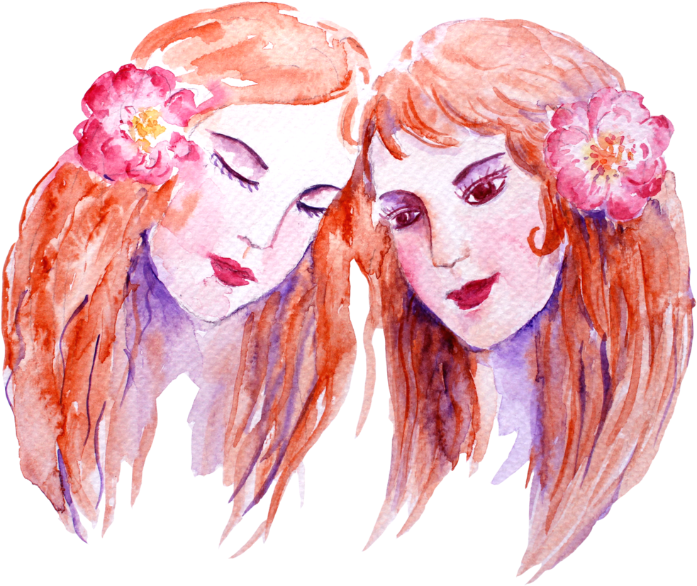 Gemini Zodiac Watercolor Twins PNG Image