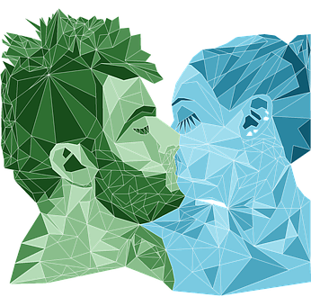 Geometric Couple Kiss PNG Image