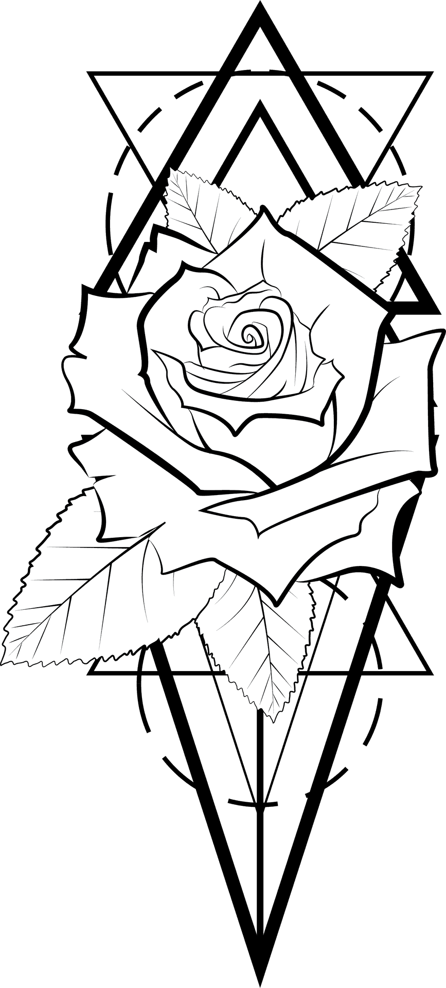 Geometric Rose Tattoo Design PNG Image