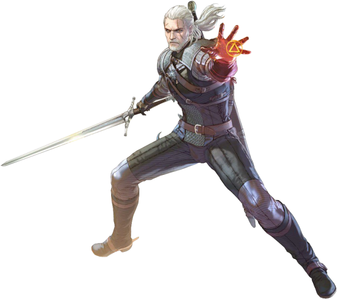 Geralt_with_ Sword_and_ Magic PNG Image