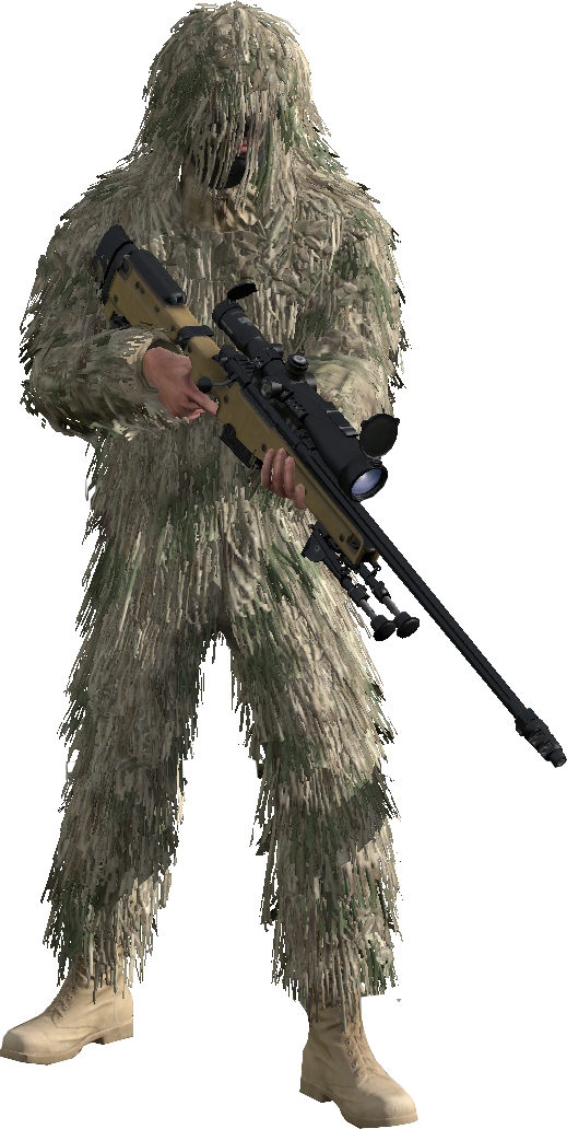 Ghillie Suited Sniperwith Rifle PNG Image