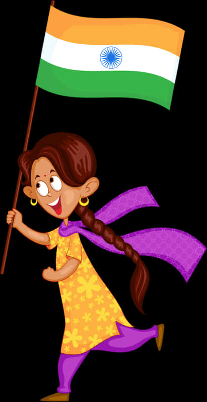 Girl Holding Indian Flag Illustration PNG Image