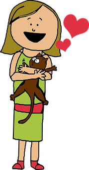 Girl Loving Her Cat Cartoon PNG Image