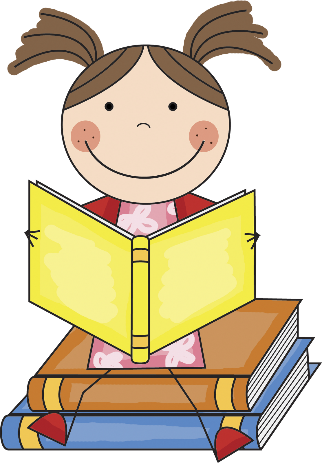 Girl Reading Book Cartoon PNG Image