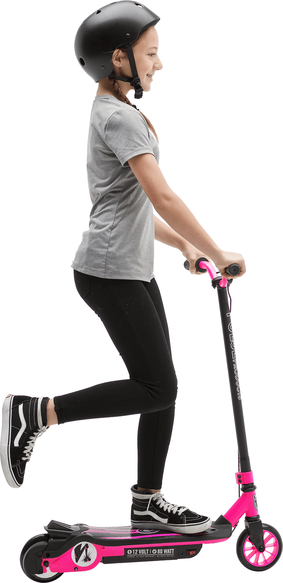 Girl Riding Pink Scooter PNG Image