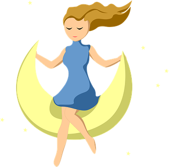 Girl Sitting On Crescent Moon PNG Image