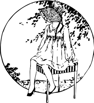 Girl Sittingon Chairwith Floral Head PNG Image