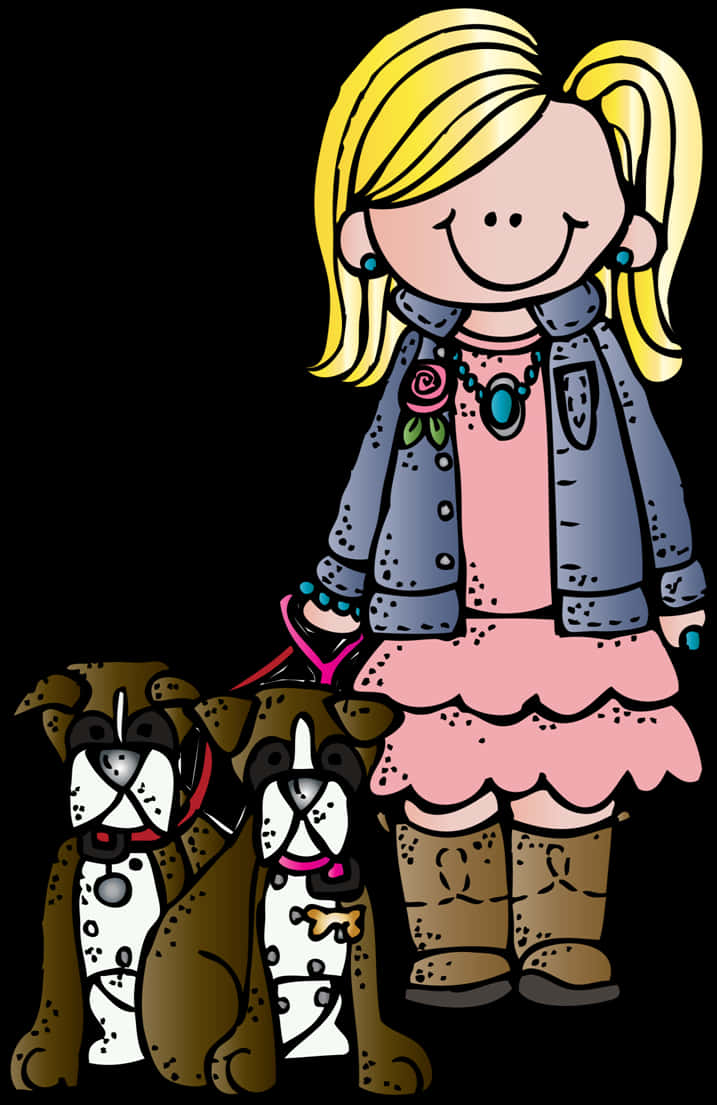 Girl With Pets Cartoon Clipart PNG Image