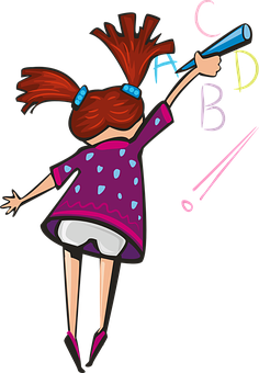 Girl Writing Alphabet Letters PNG Image