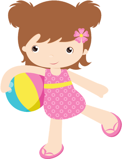 Girlwith Beach Ball Summer Clipart PNG Image