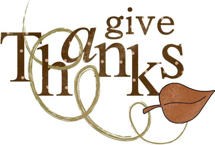 Give Thanks Calligraphy Autumn Leaf PNG Image