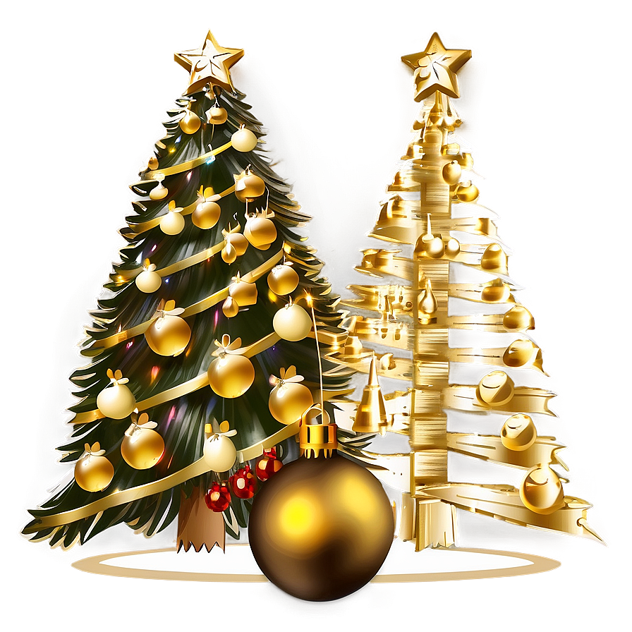 Glamorous Gold Christmas Tree Setups Png 81 PNG Image