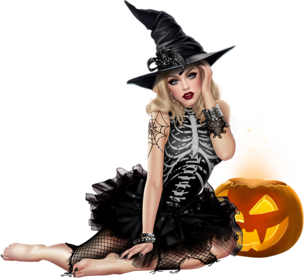 Glamorous Halloween Witch Pose PNG Image