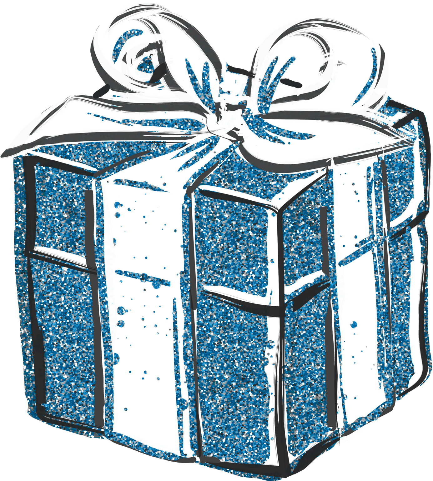 Glittery Blue Giftwith White Ribbon PNG Image