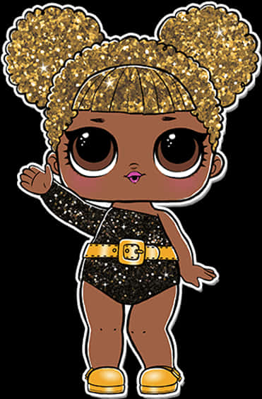 Glittery Gold L O L Doll PNG Image