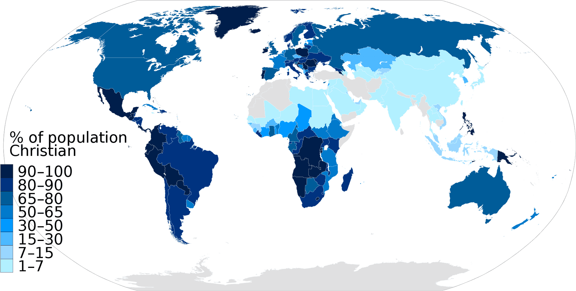 Global Christian Population Percentage Map PNG Image