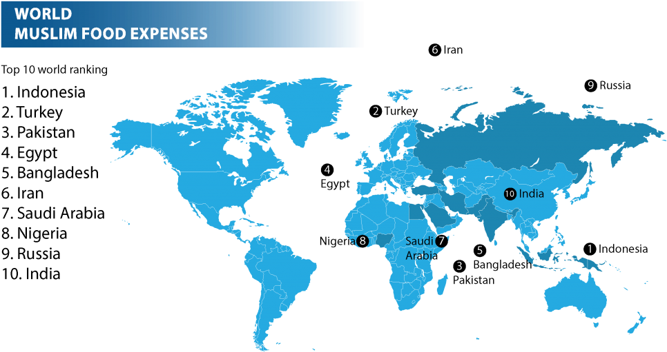 Global Muslim Food Expenditure Ranking Map PNG Image