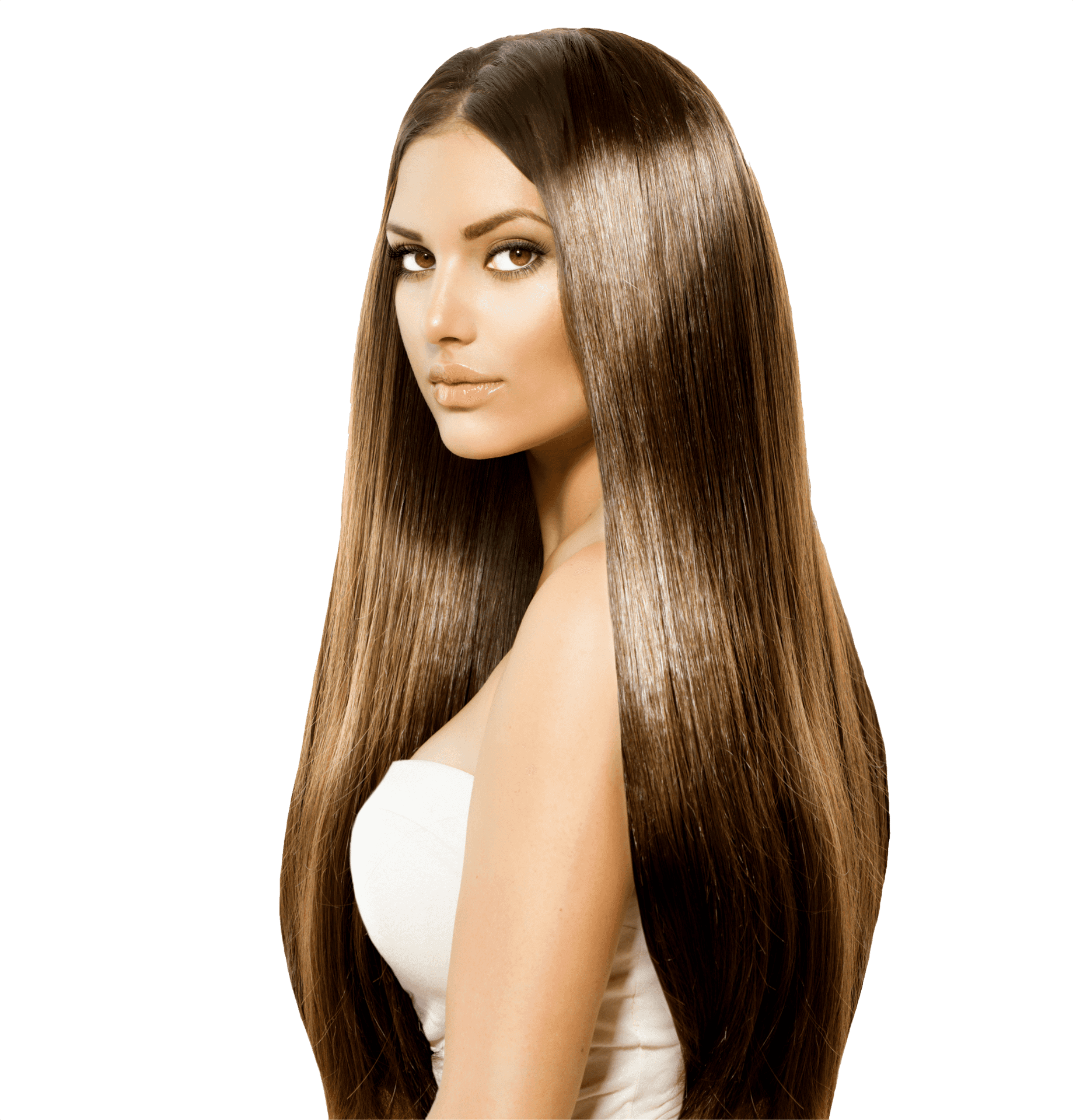 Glossy Brunette Hair Model PNG Image