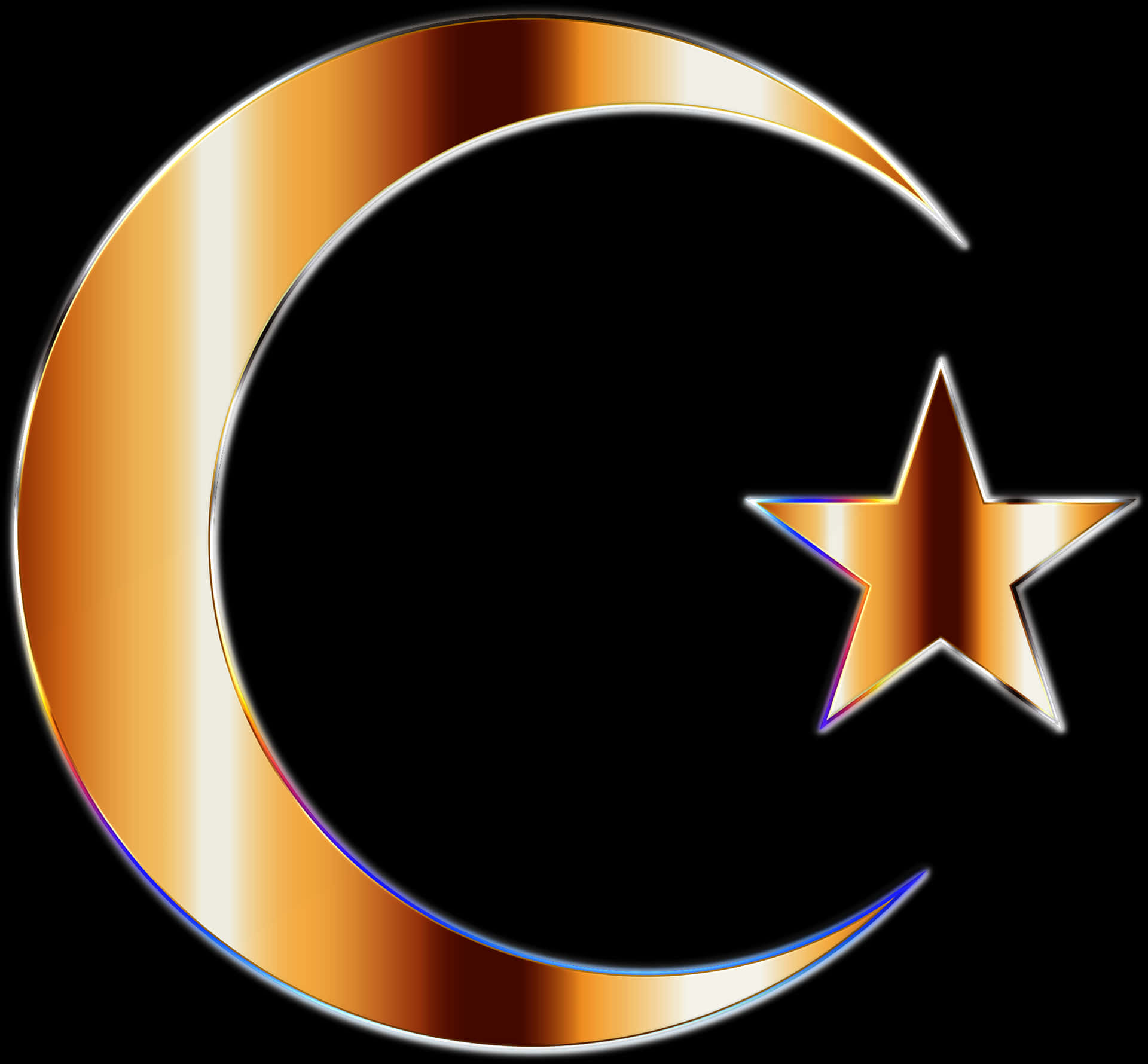 Glossy Crescent Moonand Star PNG Image