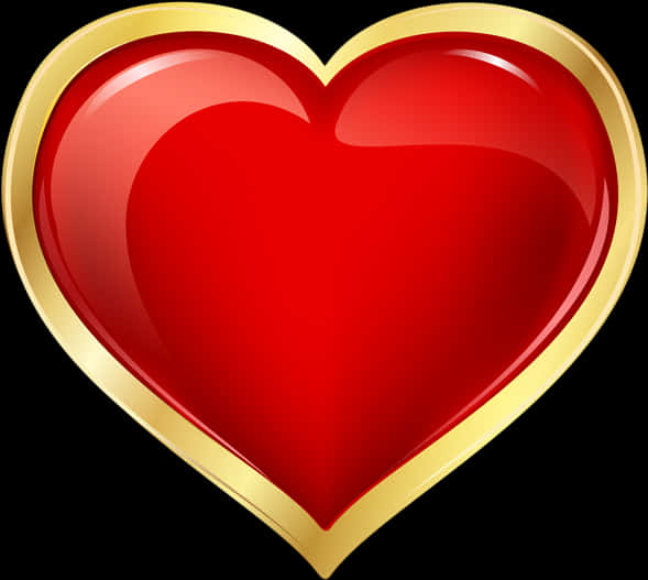 Glossy Red Heart Gold Trim PNG Image