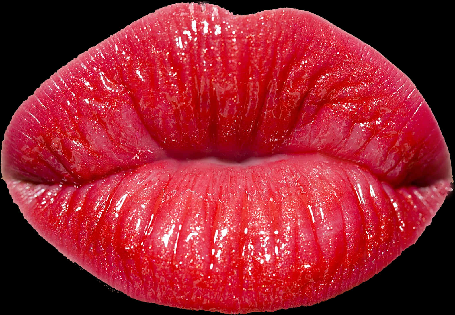 Glossy Red Lips Closeup PNG Image