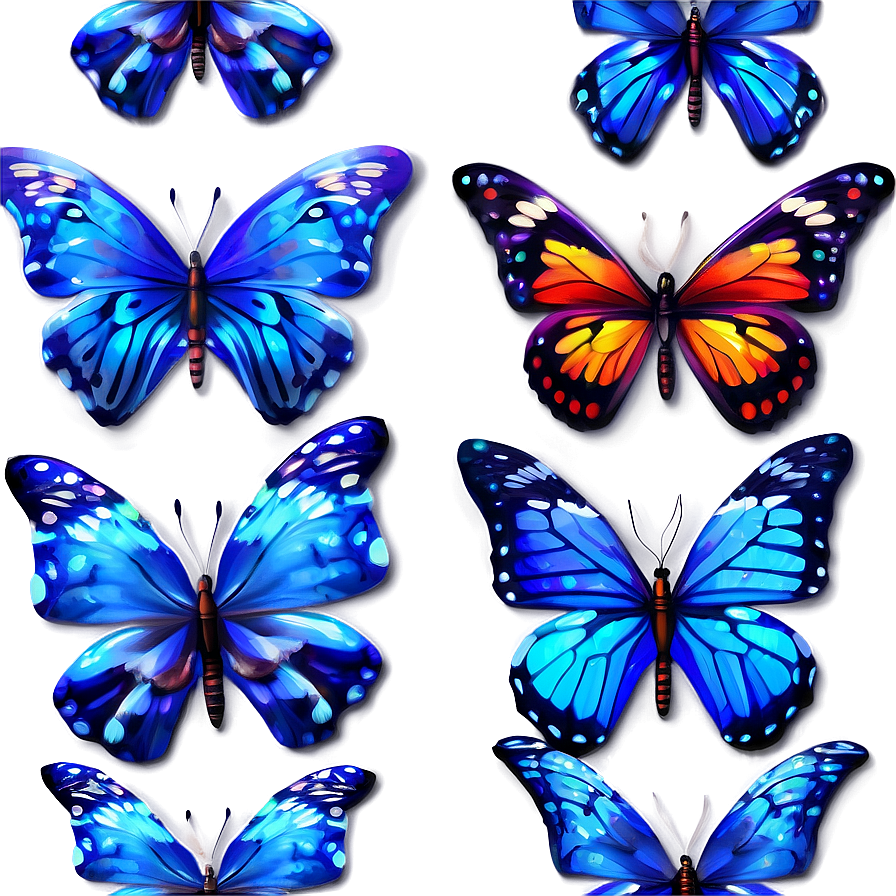 Glowing Blue Butterflies Png Ibf PNG Image