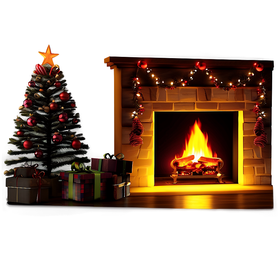 Glowing Christmas Fireplace Night Png Qph89 PNG Image