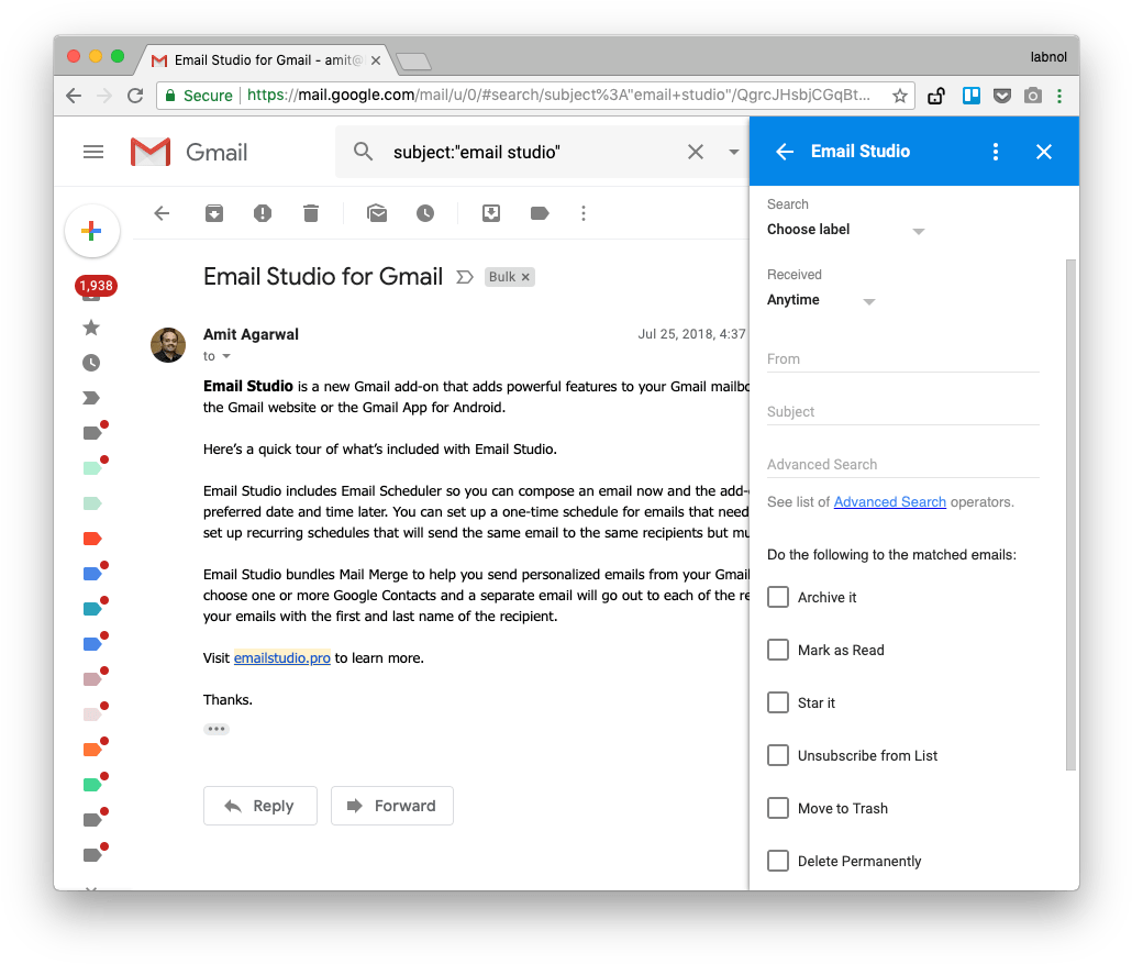 Gmail Email Studio Addon Screenshot PNG Image