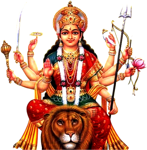 Goddess Durga Multi Armed Deityon Lion PNG Image