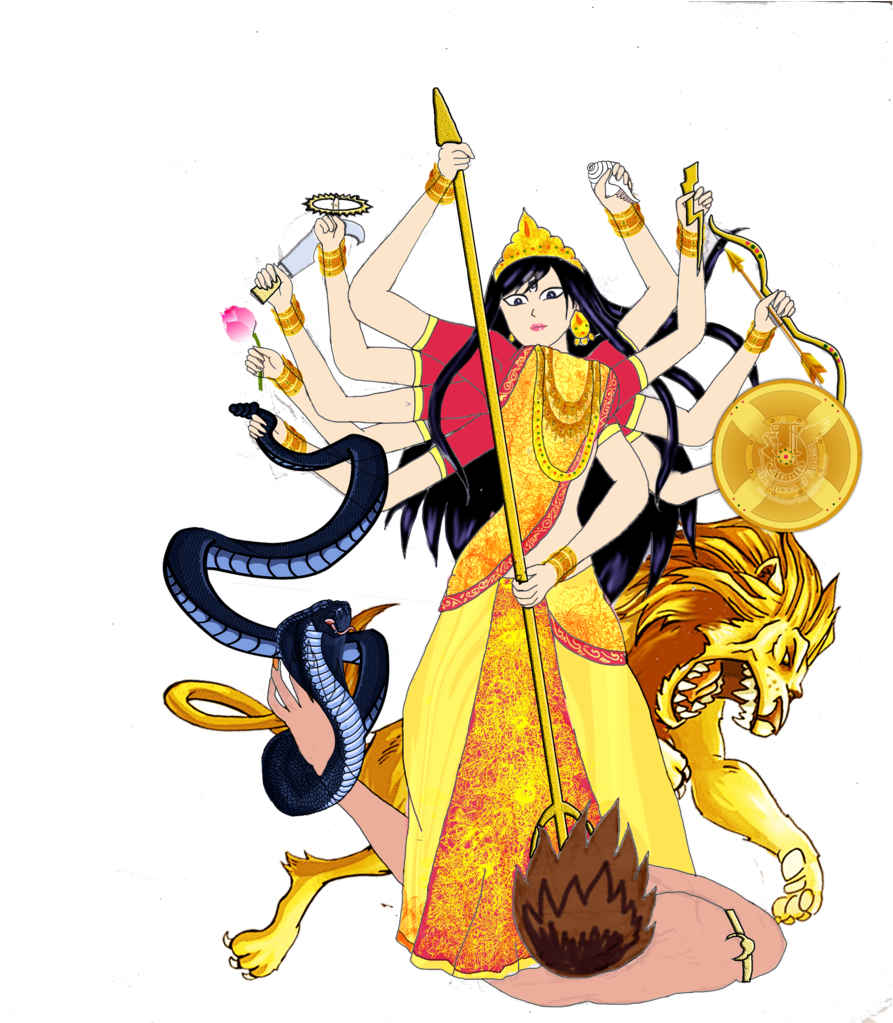 Goddess_ Durga_ Multiple_ Arms_ Lion PNG Image