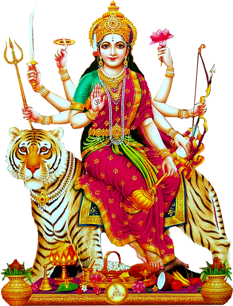 Goddess Durga Seatedon Tiger PNG Image